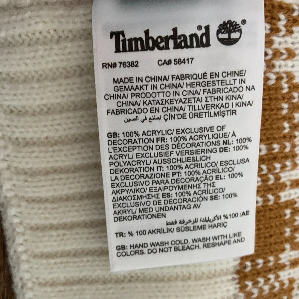 Timberland Tan and White Plaid Knit Scarf